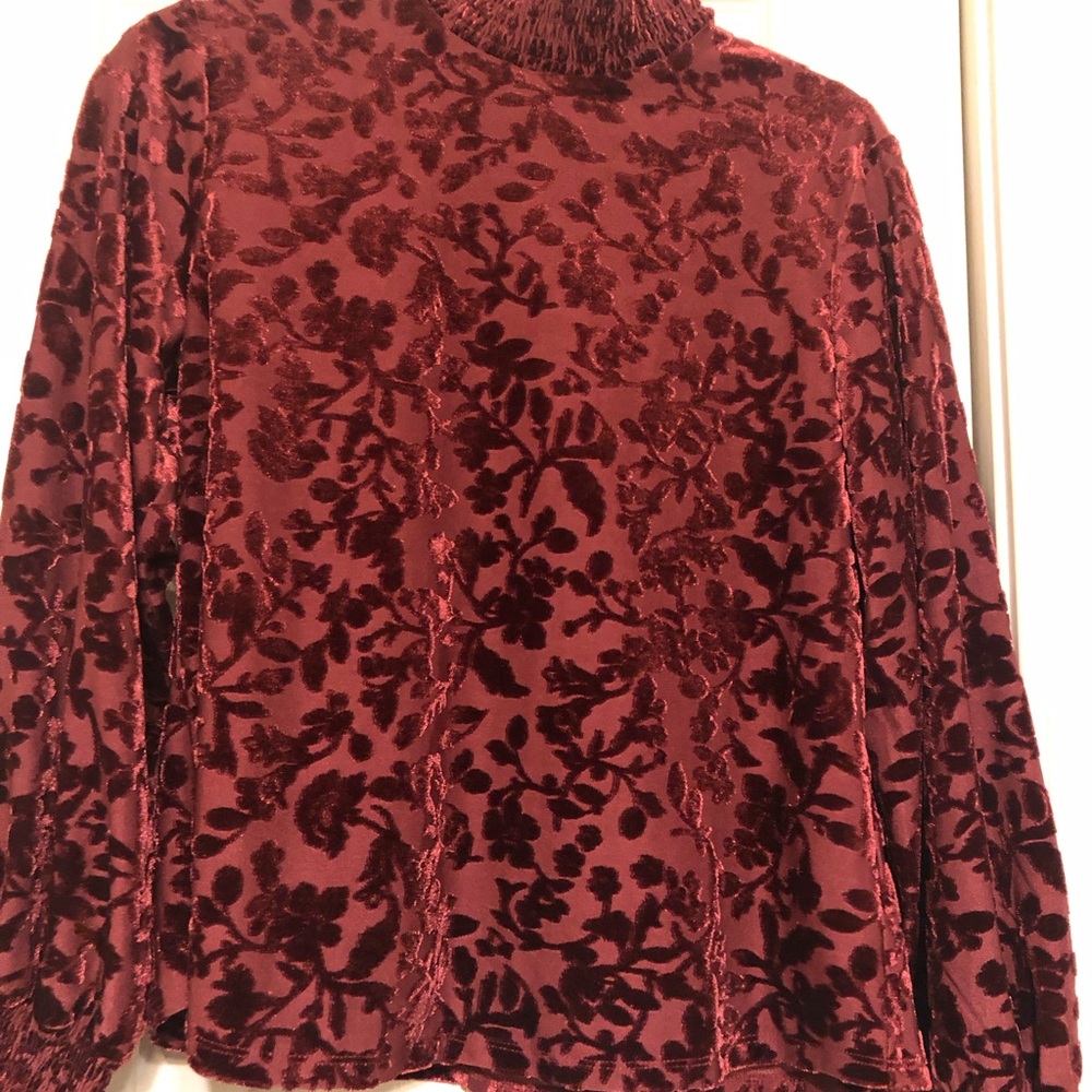 Maurices Burgundy Velvet Floral Blouse